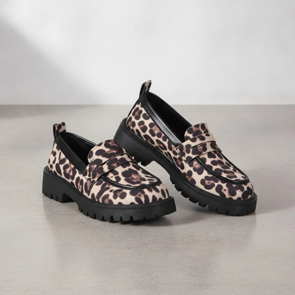 Chic Mocassins Léopard Semelles Épaisses Femme Confort