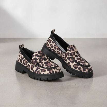 Chic Mocassins Léopard Semelles Épaisses Femme Confort