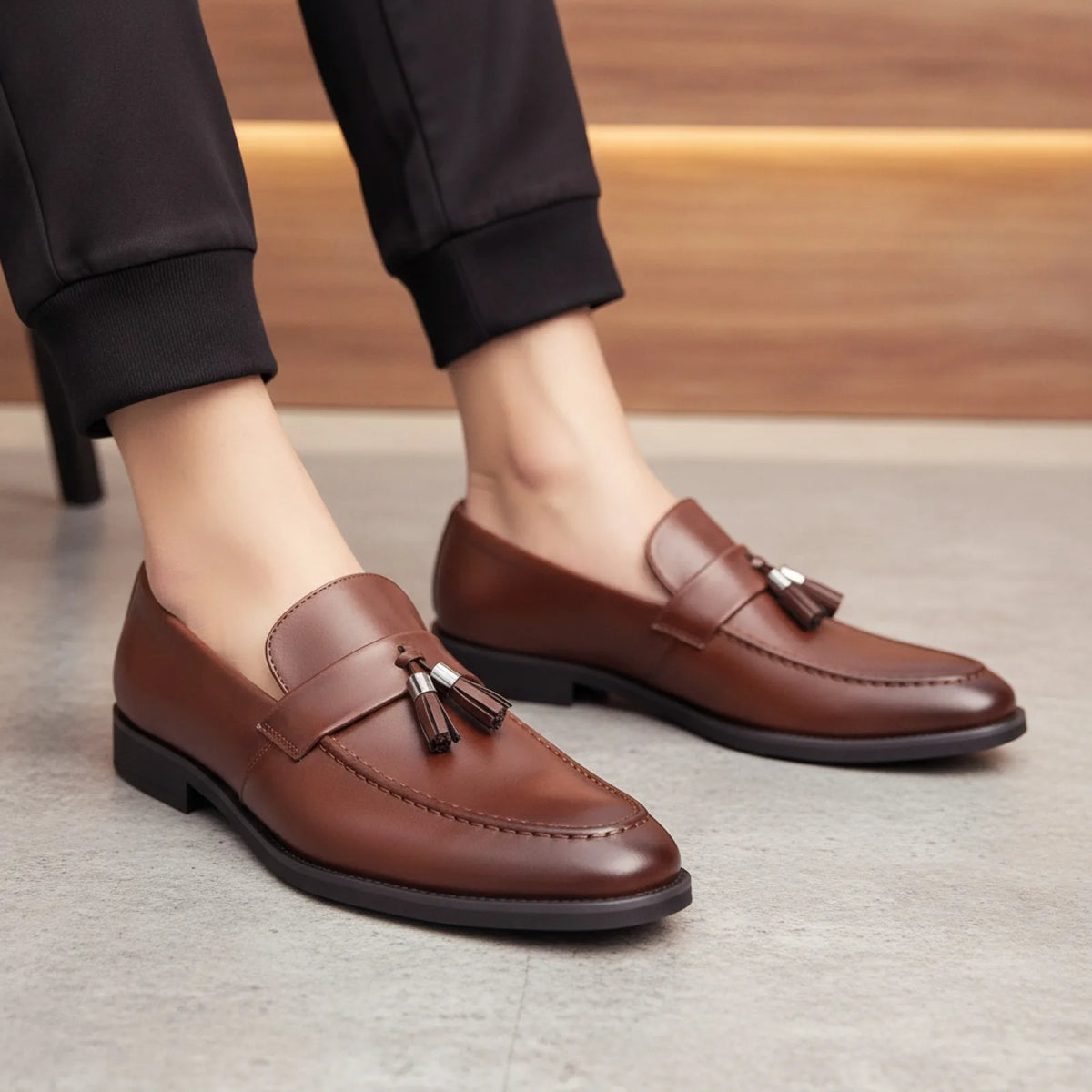 Luxe Mocassins homme cuir végan glands