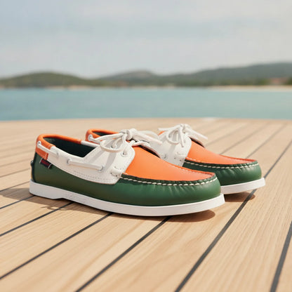Nova Mocassins Bateau Homme Orange Tricolore