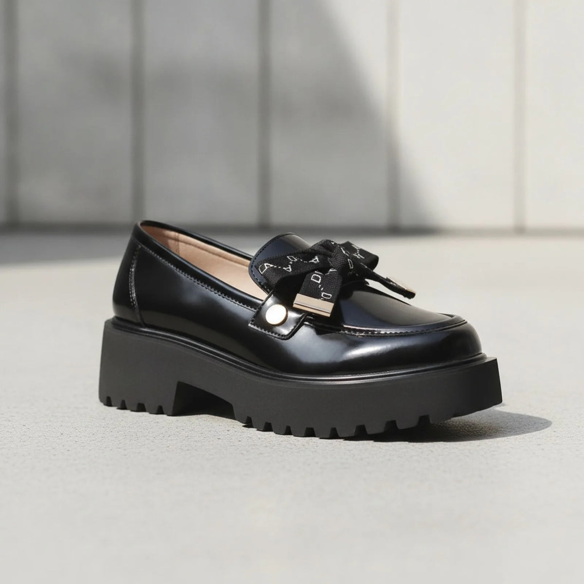 EleganceMoc Mocassins noirs plateforme noeud