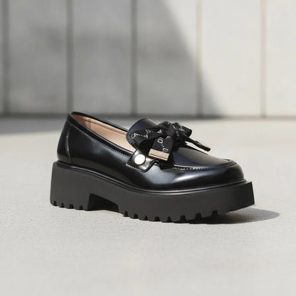 EleganceMoc Mocassins noirs plateforme noeud