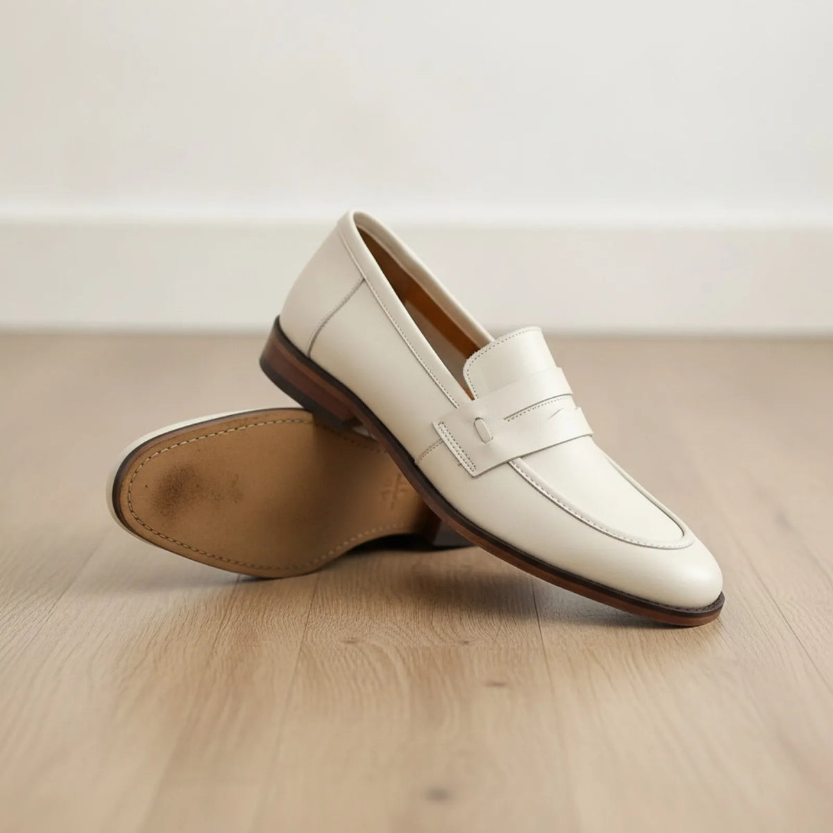 Signature Mocassins Cuir Véritable Beige Semelles Marron