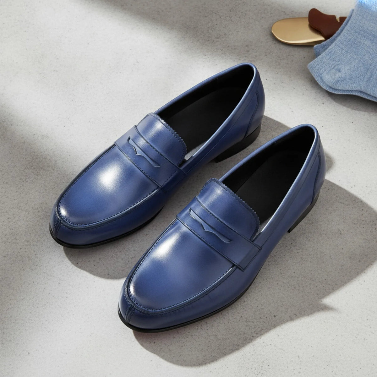 Élégance Mocassins Homme Cuir Véritable Bleu