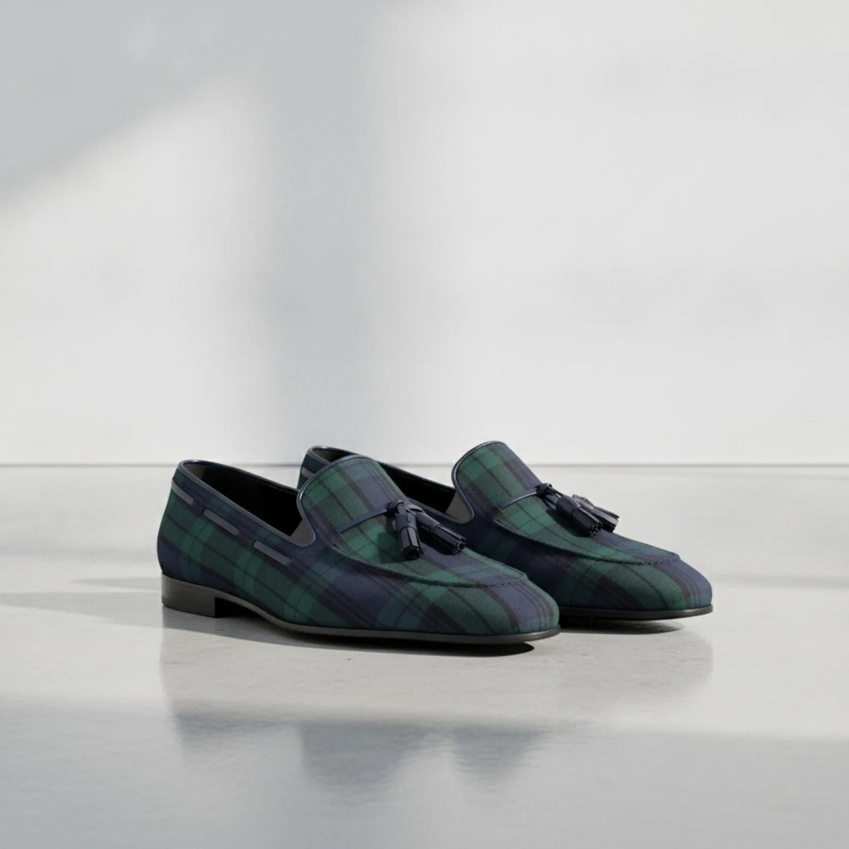 Élite Mocassins Homme Carreaux Bleu Vert à Glands
