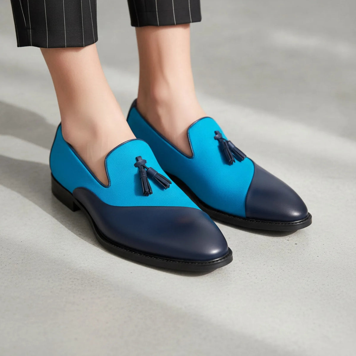 Mocassins Homme Bi-Matière à Glands Contrastés-Prestige