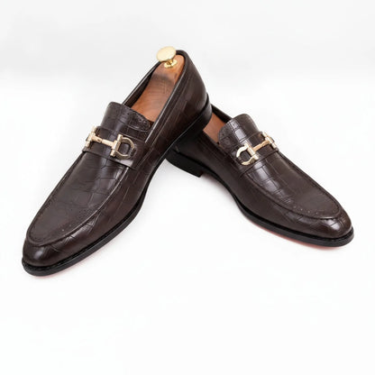 Nova Mocassins cuir végan boucle dorée style crocodile