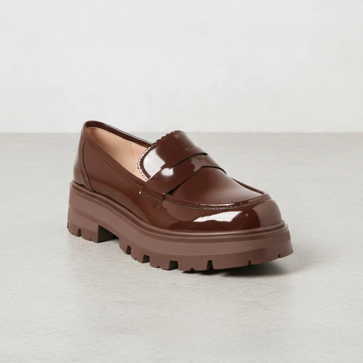 Luxia Mocassins Marron Cuir Vernis Plateforme