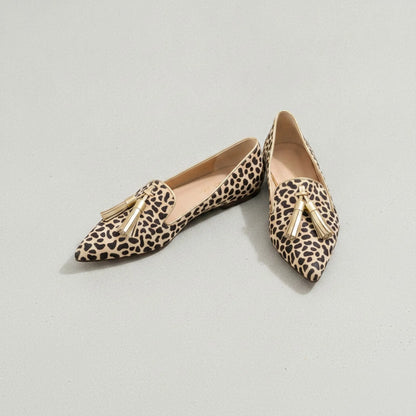 Nova Mocassins Femme Pointus Imprimé Léopard à Glands