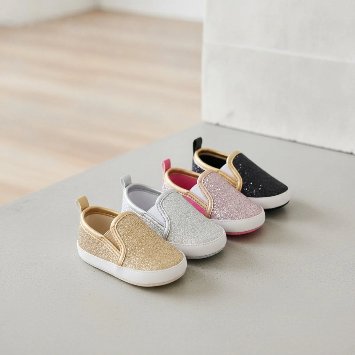 Nova Mocassins bébé fille souples paillettes faciles