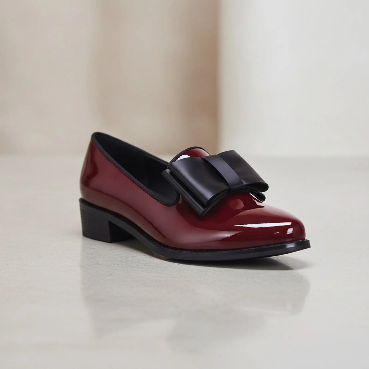 Luxe Mocassins Cuir Verni Bout Pointu Nœud Décoratif