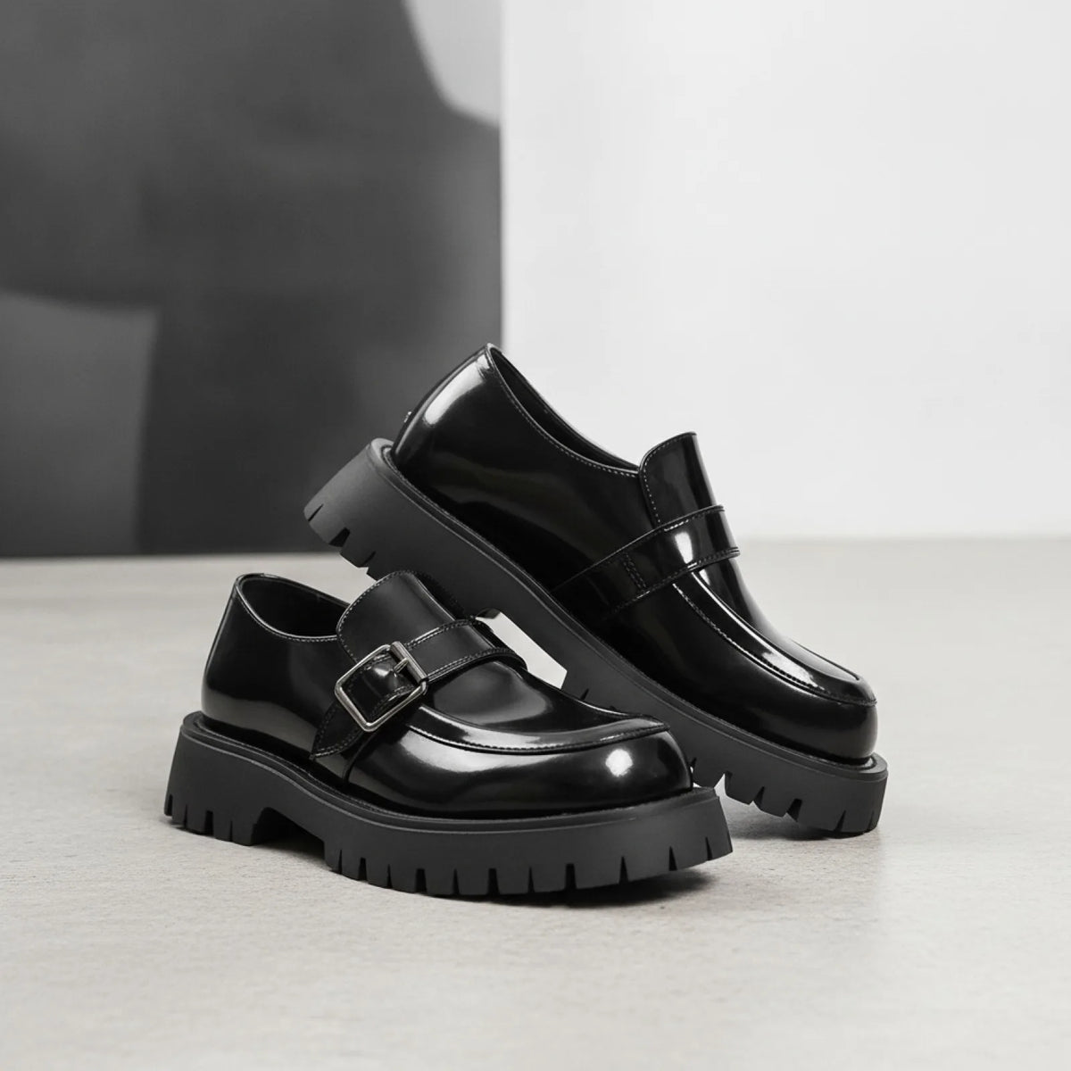 Élite Mocassins Homme Vernis Cuir Plateforme