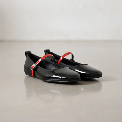 Luxe Mocassins Ballerines Vernis Noir/Rouge