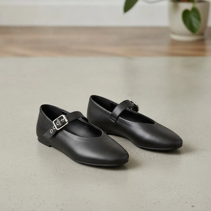 Élégance Mocassins Mary Jane Noir Cuir Végan