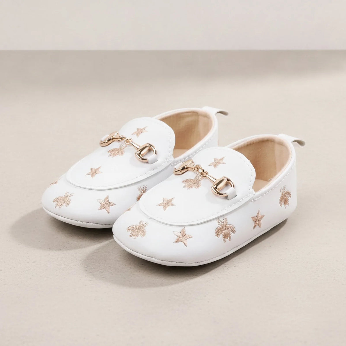 Mocassins Bébé Fille-Cuir Végan Motif Étoiles Adorables
