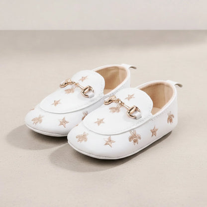 Mocassins Bébé Fille-Cuir Végan Motif Étoiles Adorables