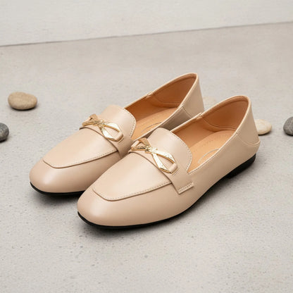 Mocassins Femme Luxe Simili Cuir Nœud Doré Élégants