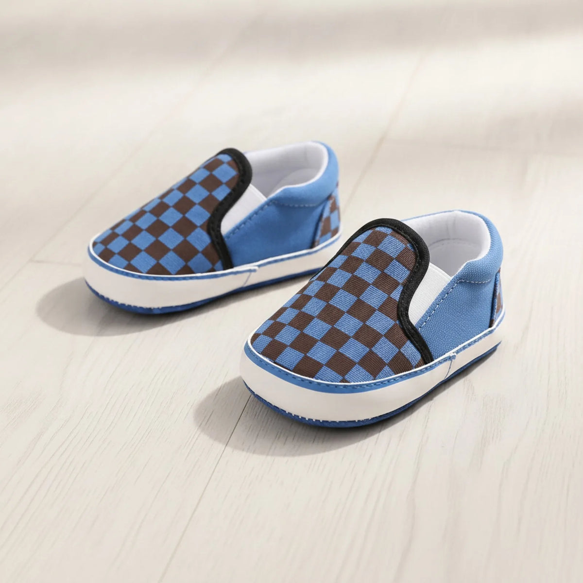 Mocassins Bébé Garçon Toile Damier Confort Bien Pensé