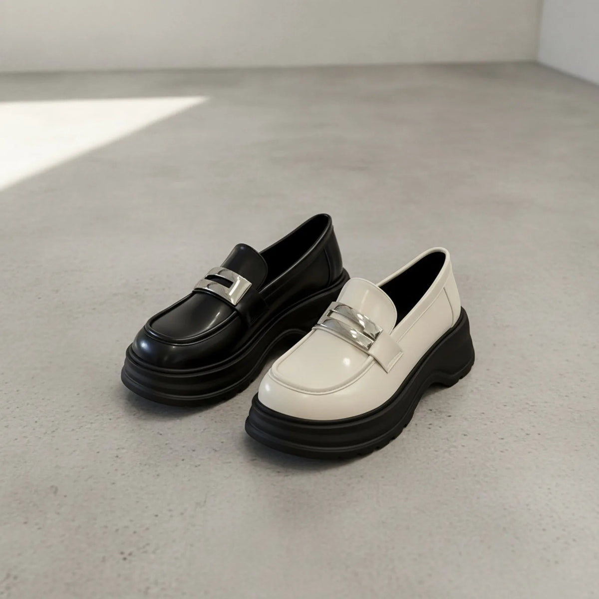 NovaBrand Mocassins plateforme bride argentée confort