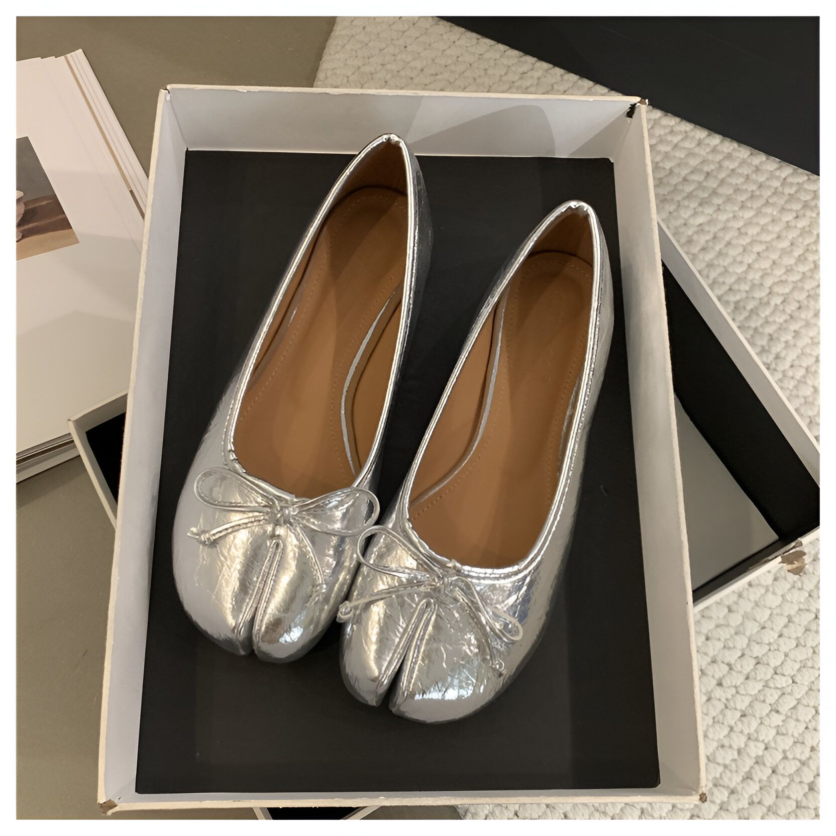 Ballerines Plates Tabi Fendues en Cuir Végan Pour Femme