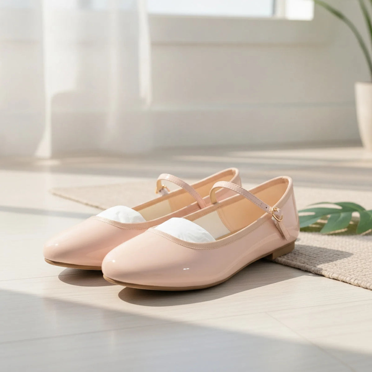 NOVA Ballerines Mocassins Rondes Vernies en Cuir Végan