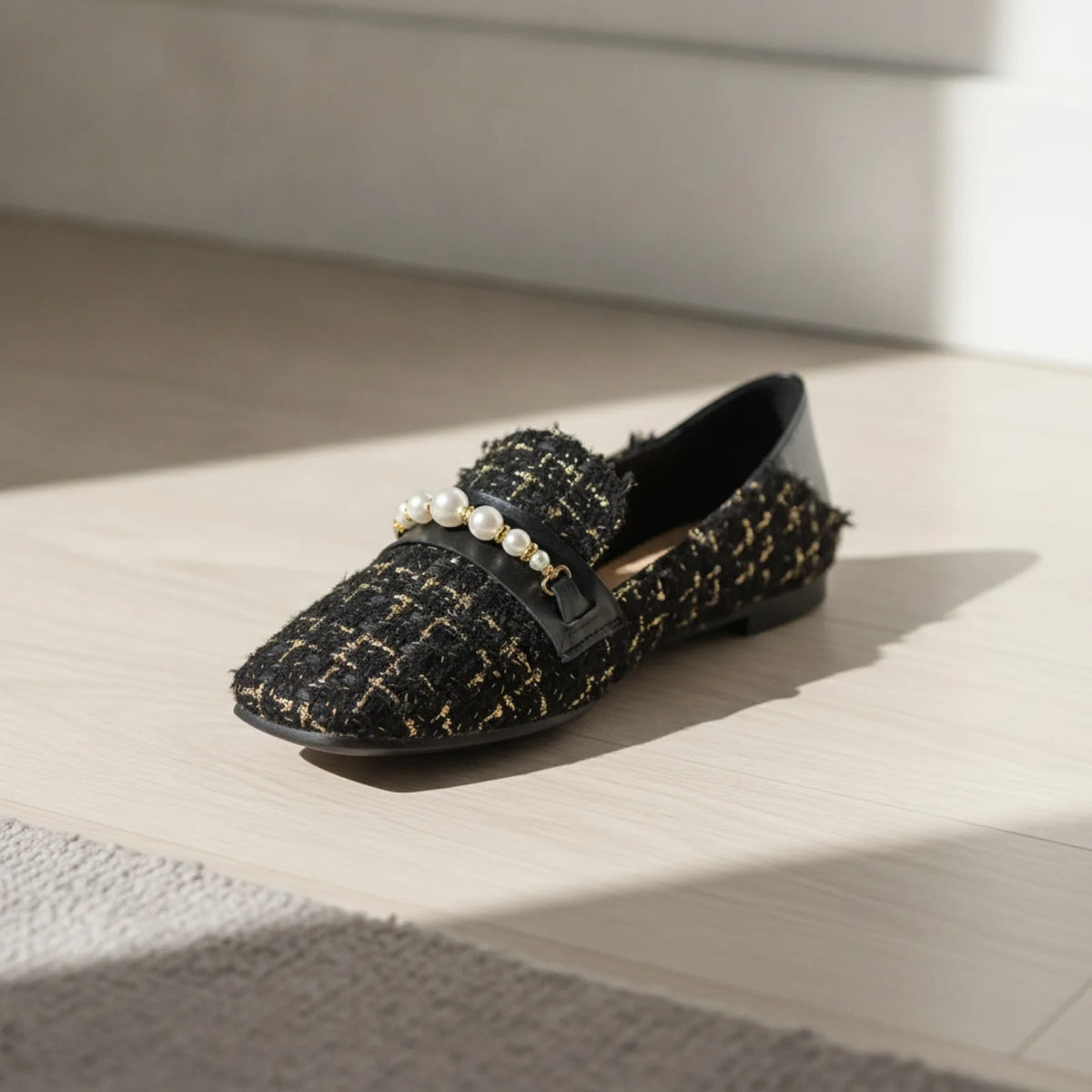 Luxe Atelier Mocassins en Tweed Ornés de Perles