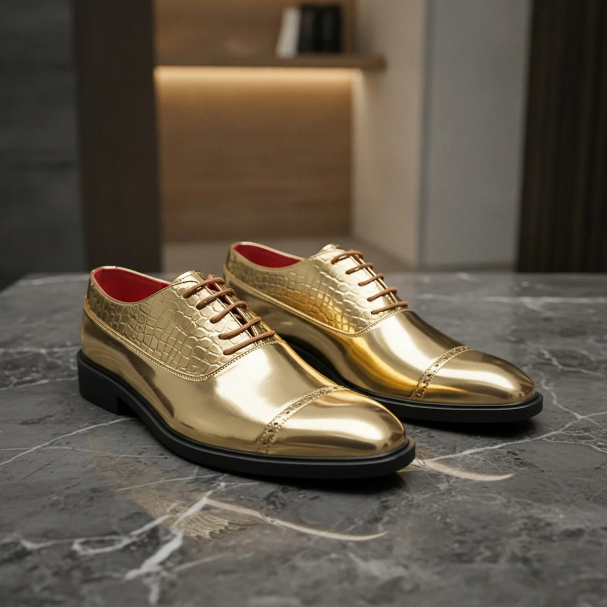 Prestige Mocassins Homme Dorés Style Serpent Distinctif
