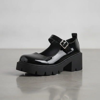 Luxe Mocassins Mary Jane vernis noir semelle épaisse