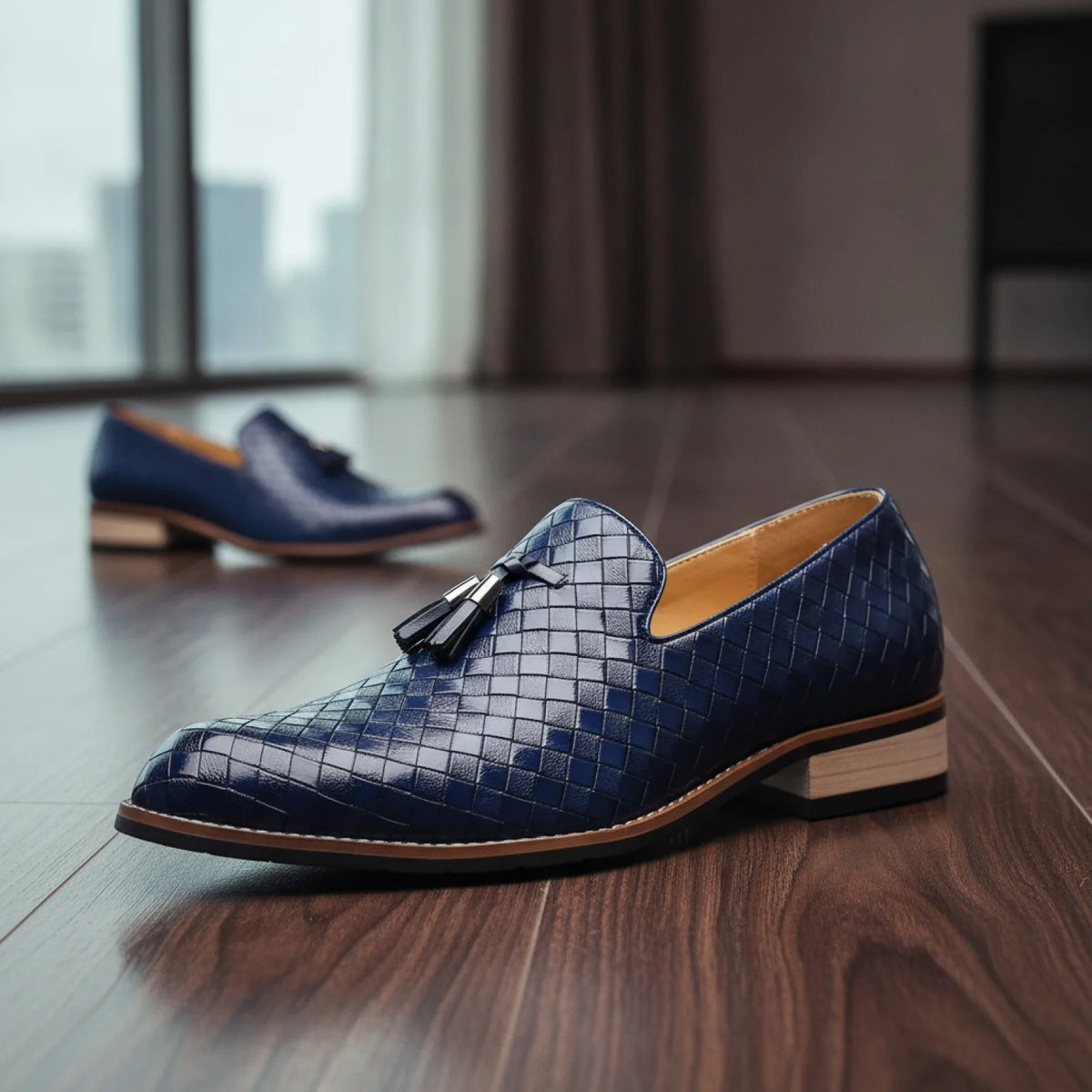 Mocassins Homme Simili Cuir Tressé, Glands Raffinés Pro