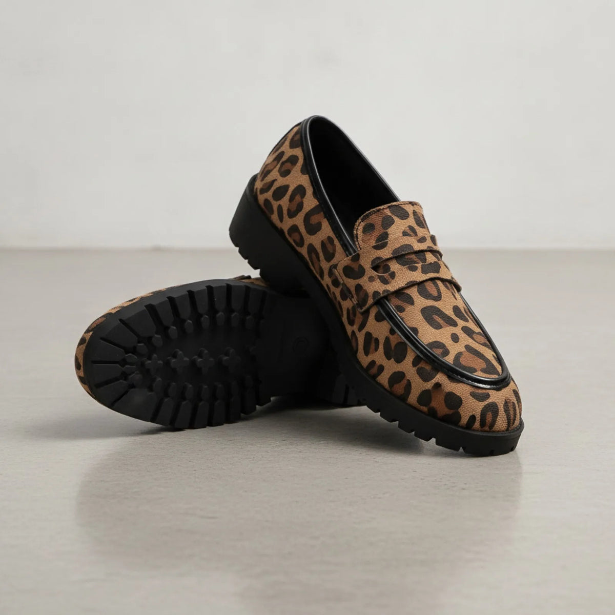 Mocassins Femme Imprimé Léopard Talon Carré - Signature