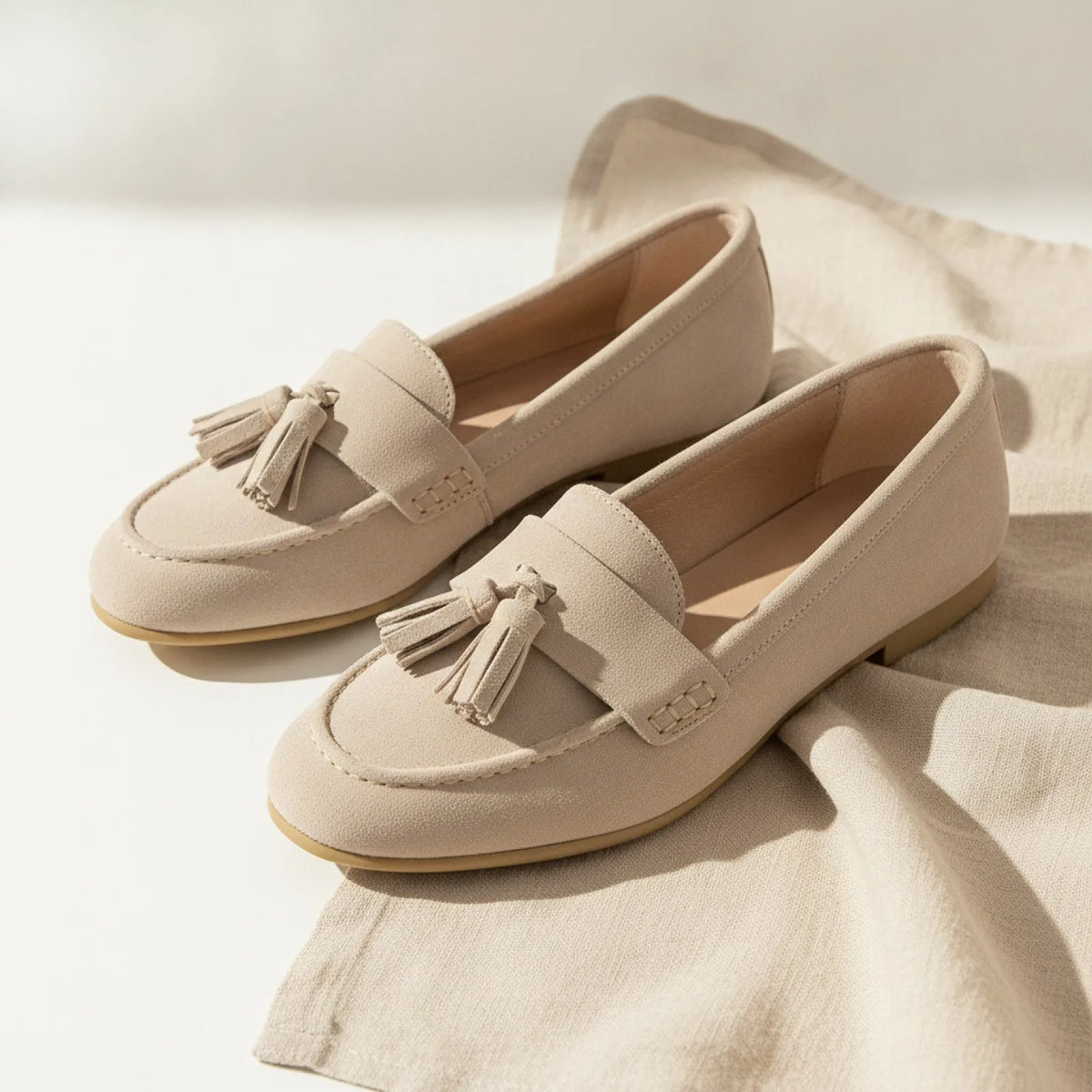 Premium Mocassins Daim Plat Femme Glands Élégants