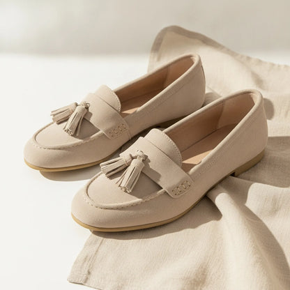 Premium Mocassins Daim Plat Femme Glands Élégants