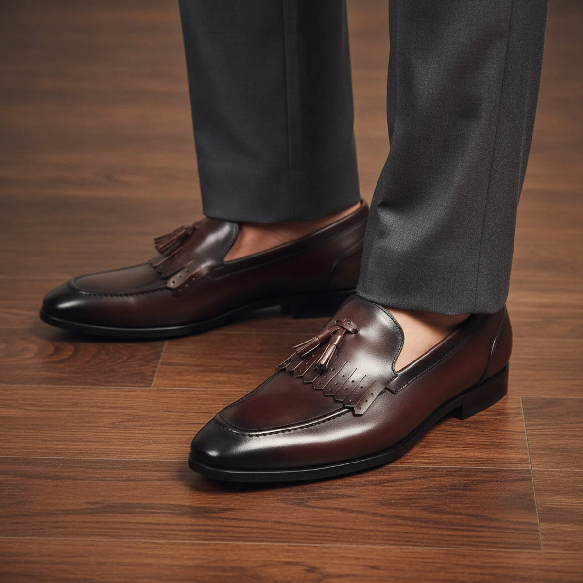 Luxe Mocassins Homme Cuir Brillant à Glands Élégants