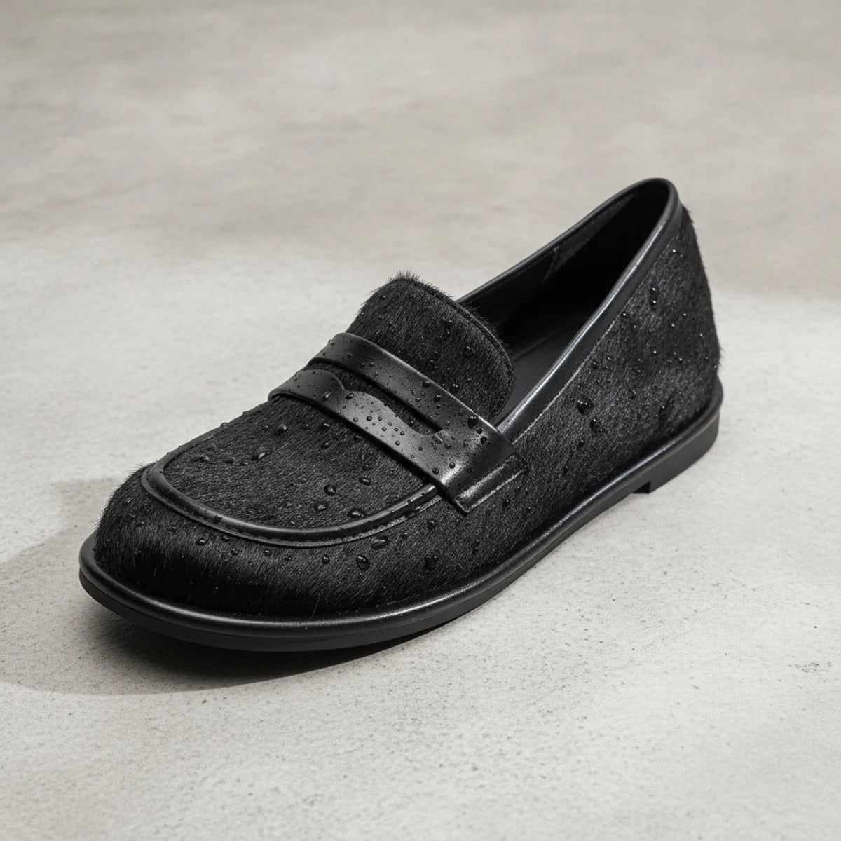 Signature Mocassins Cuir Noir & Crin Cheval