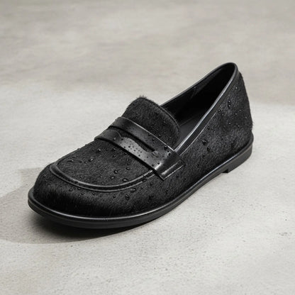 Signature Mocassins Cuir Noir & Crin Cheval