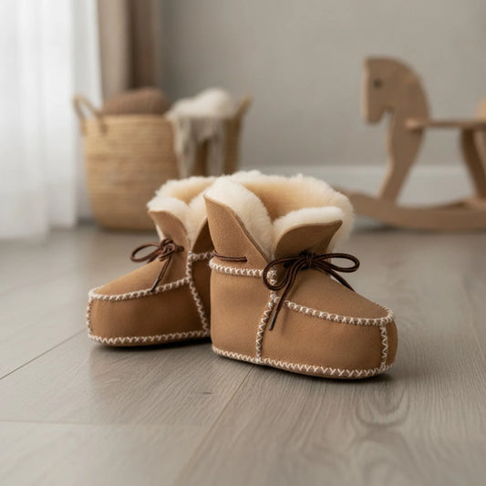 Chaussons Bébé Cuir et Fourrure Style Indien — BrandX