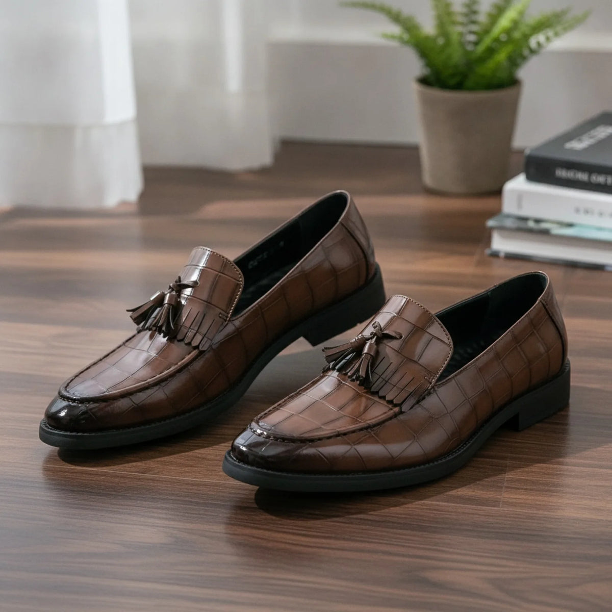 Nova Mocassins Homme Effet Croco Coloré Gland Similicuir