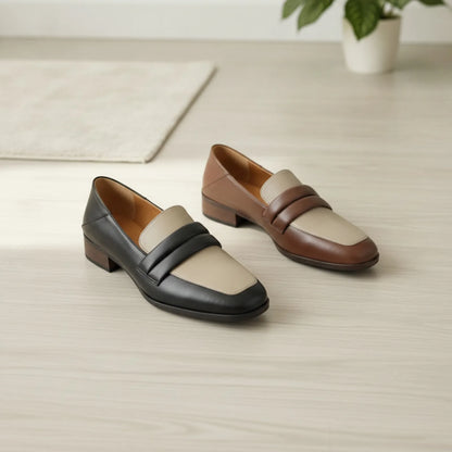 Nexa Mocassins Cuir Véritable Bicolores Talon Carré