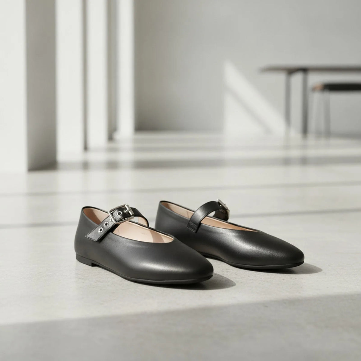 Élégance Mocassins Mary Jane Noir Cuir Végan