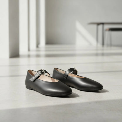 Élégance Mocassins Mary Jane Noir Cuir Végan