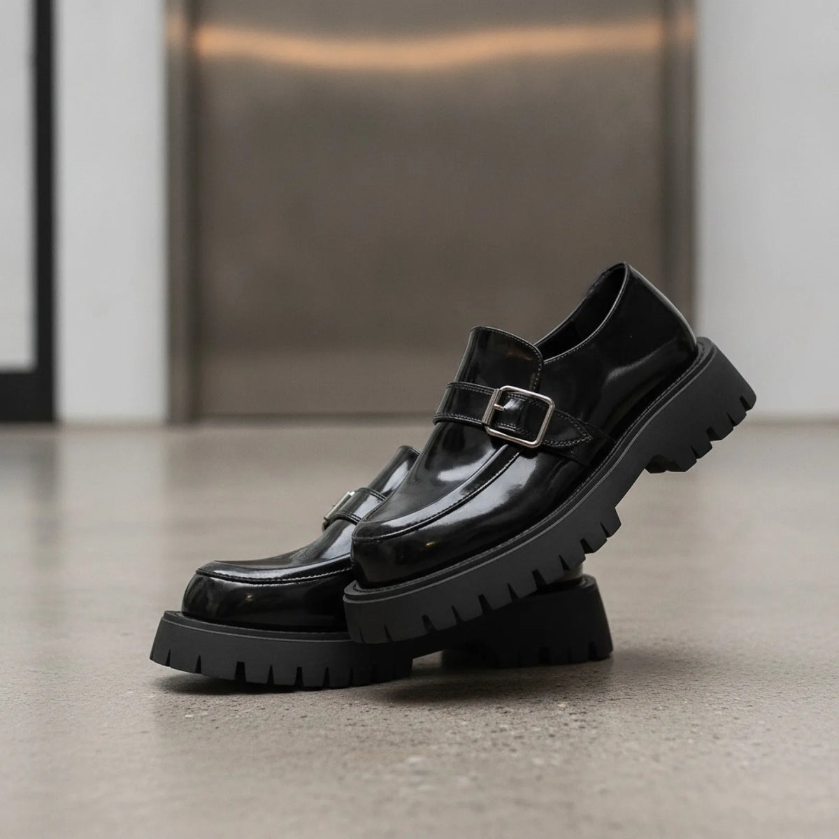 Élite Mocassins Homme Vernis Cuir Plateforme