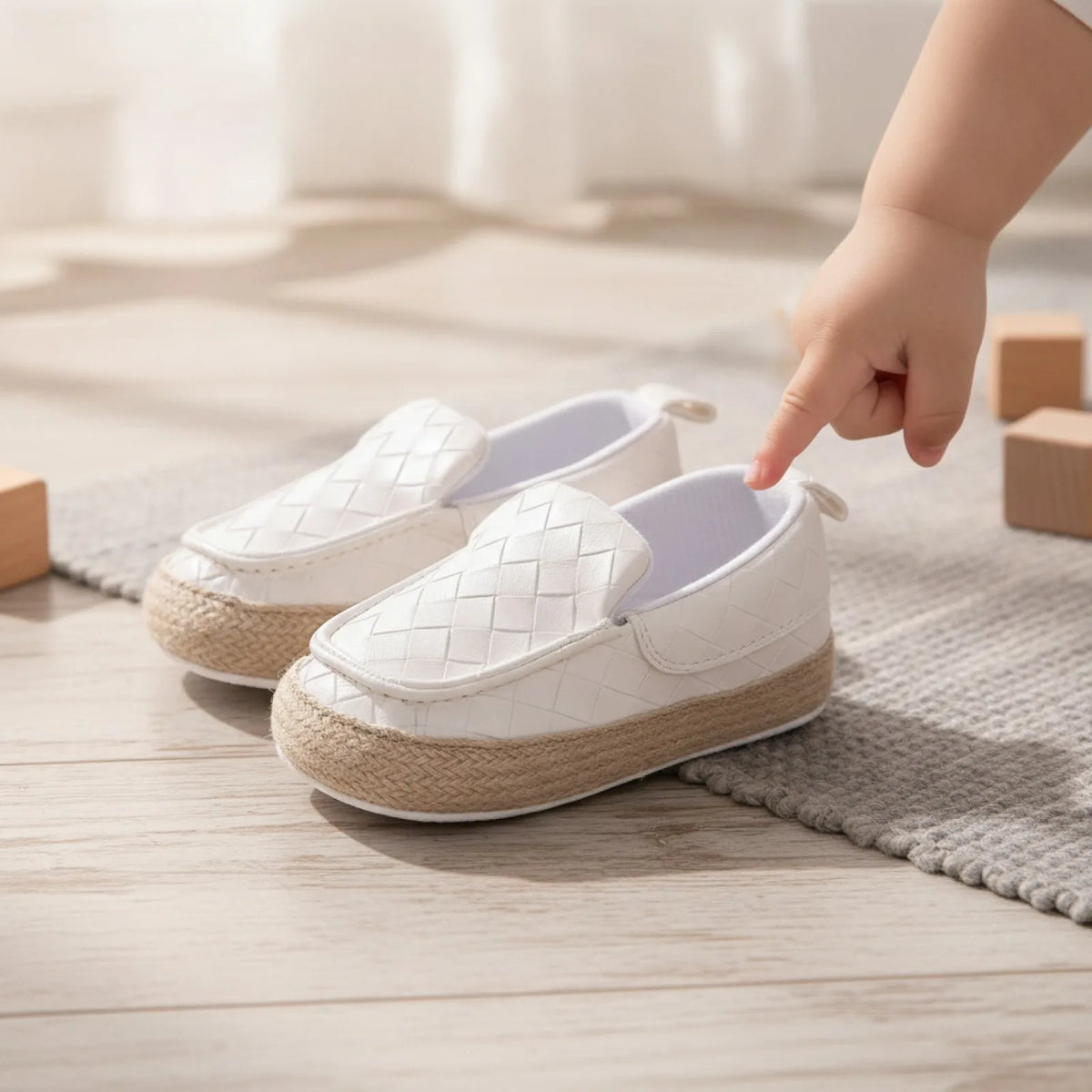 KC Mocassins bébé Garçon Cuir Végan Tressé Semelle Corde