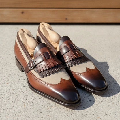 Nova Mocassins Bicolores Franges Boucle Homme Rétro