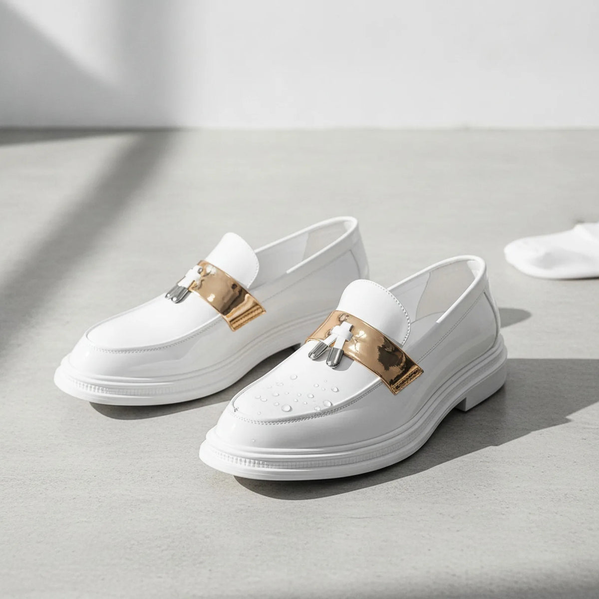 Prestige Mocassins Homme Blancs Vernis à Glands