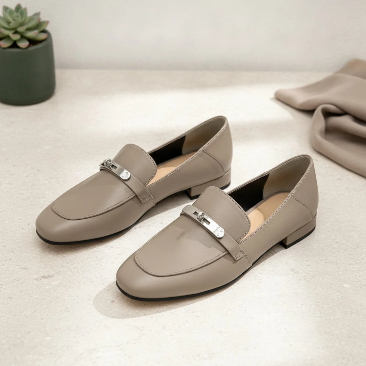 Élite Mocassins Cuir Véritable Talon Carré Léger