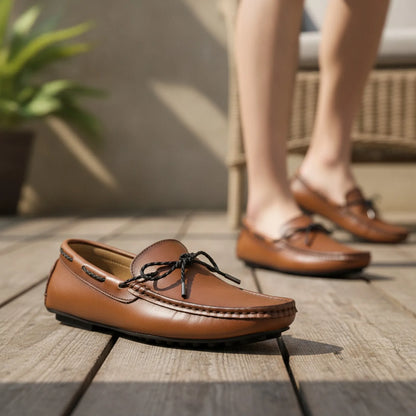 LuxeX Mocassins bateau homme aspect cuir vintage