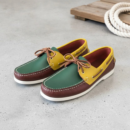Élégance Mocassins Tricolores Lacets Homme Aspect Cuir