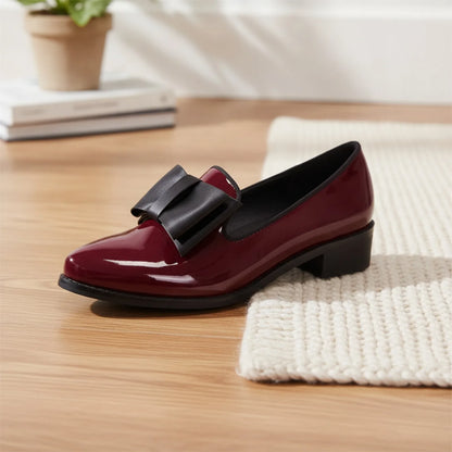 Luxe Mocassins Cuir Verni Bout Pointu Nœud Décoratif