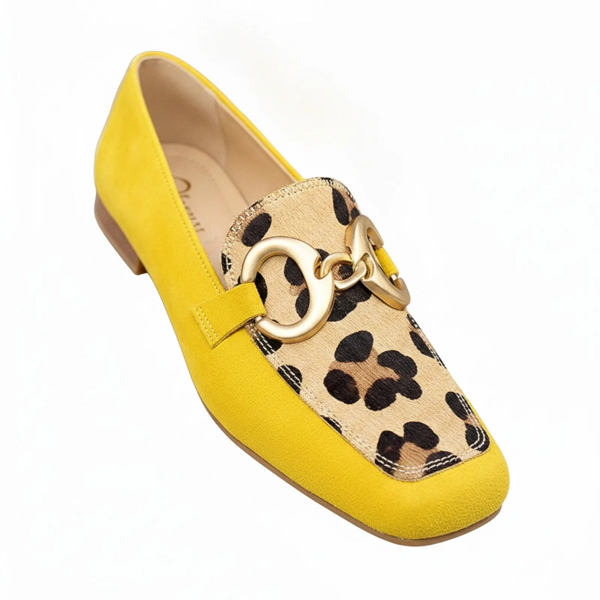 Lux Mocassins Jaunes Imprimé Léopard Boucle Dorée Femme