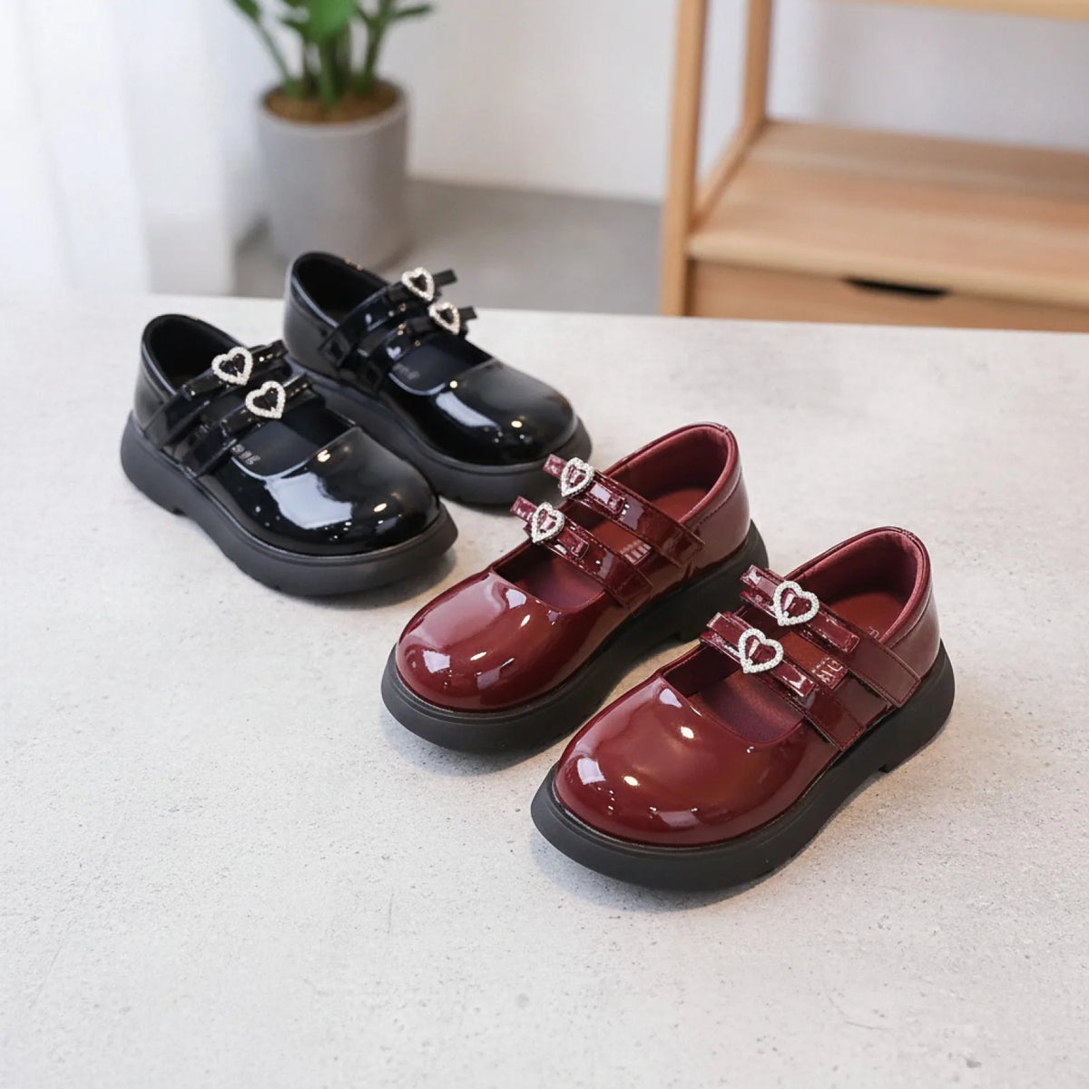 Mocassins Fille Vernis Scratch - Double Bride Cœur
